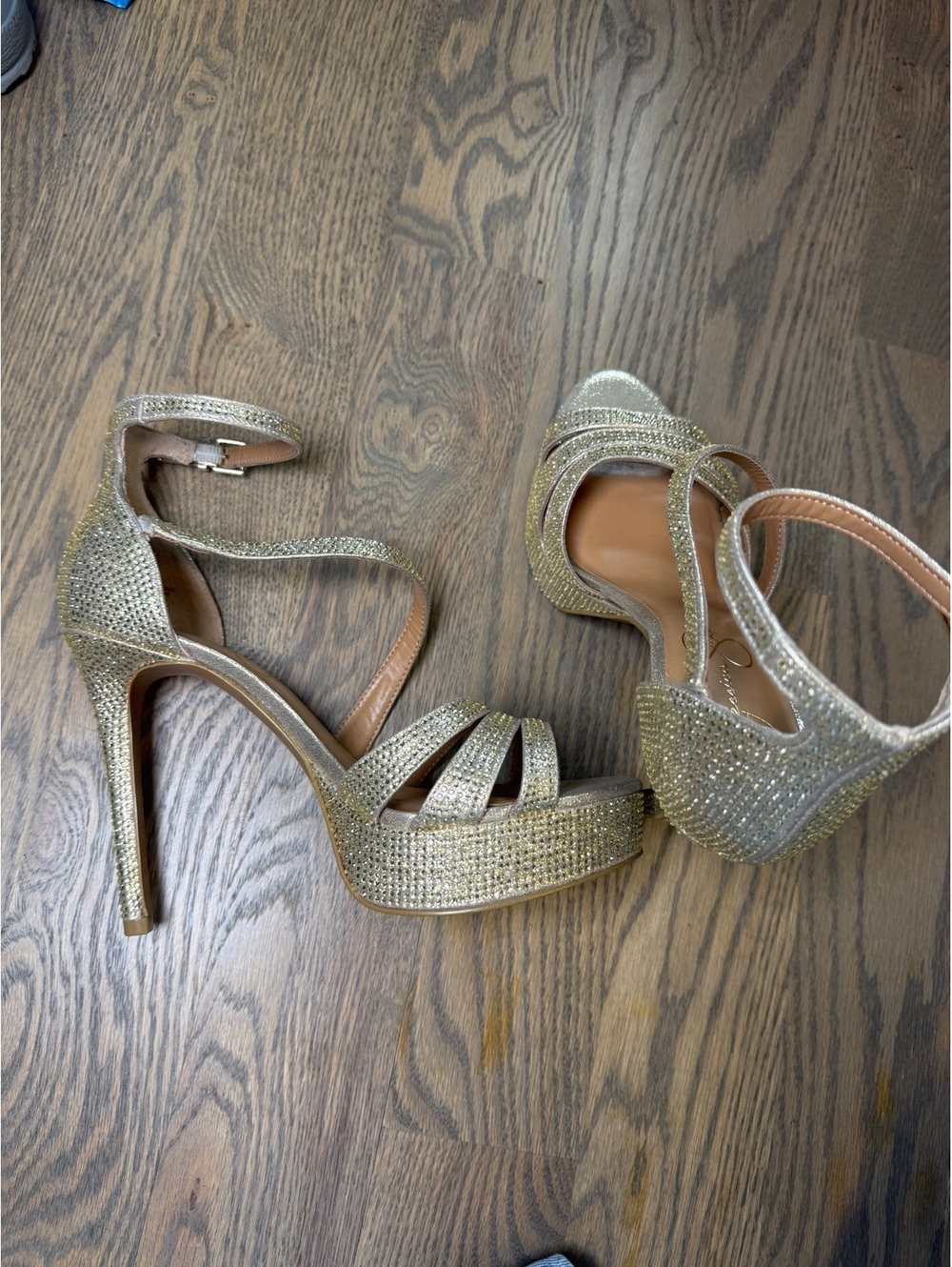 Jessica Simpson Gold Rhinestone Platform Heels Size 7.5